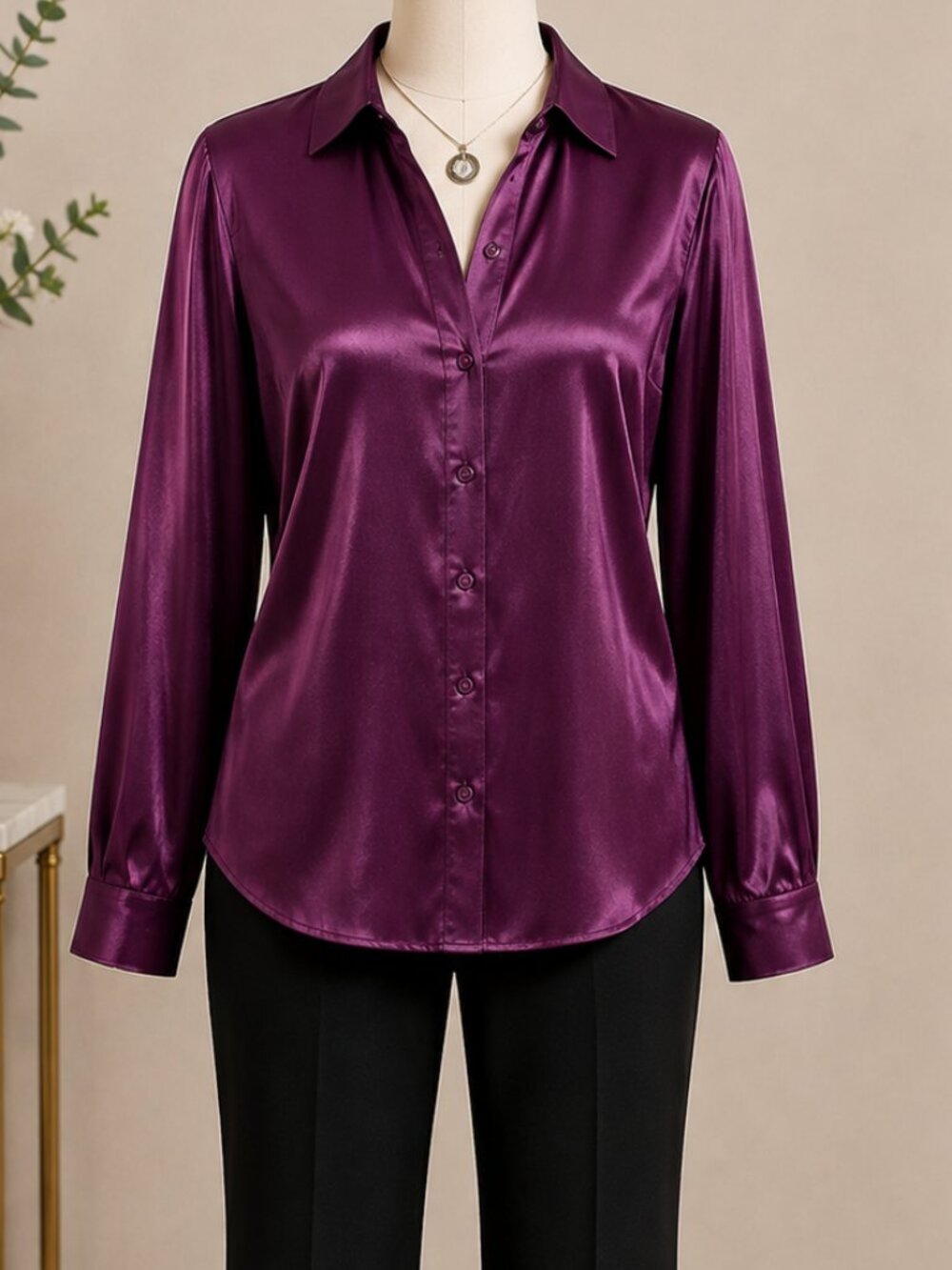 Lane Bryant Shimmery Plum Button-Up Blouse – Size 14